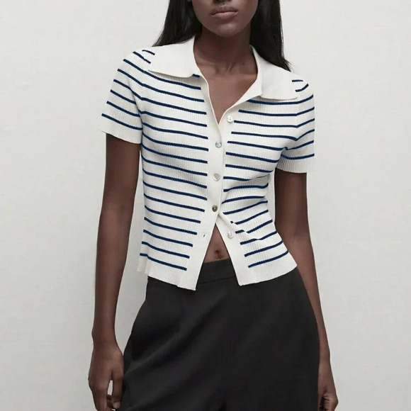 Multicolor Women's Button-Up Striped Knit Sweater - Picture 6 of 7